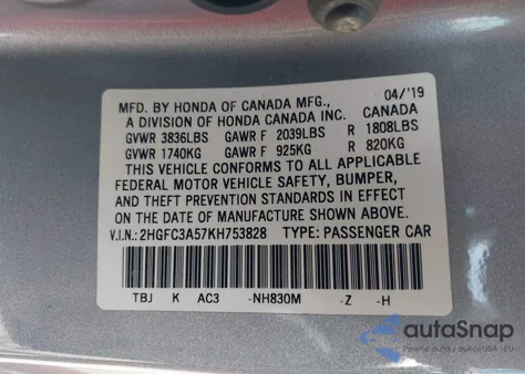 2019 Honda Civic Si from USA, damaged, VIN 2HGFC3A57KH753828